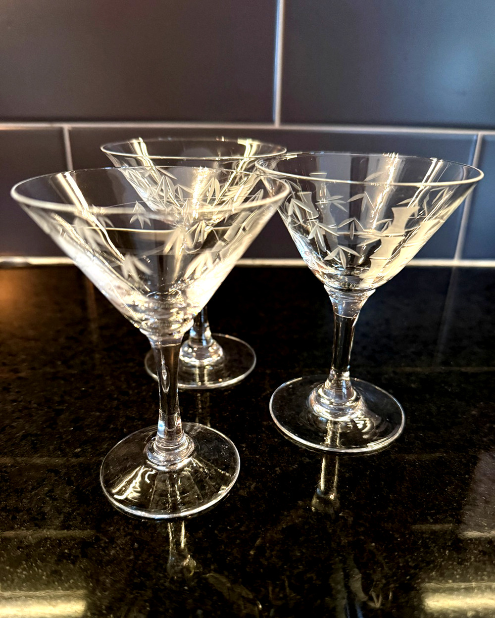Noritake Sasaki Bamboo Set of 3 Liquor Cocktail Glasses Multi-Faceted Stem Vintg